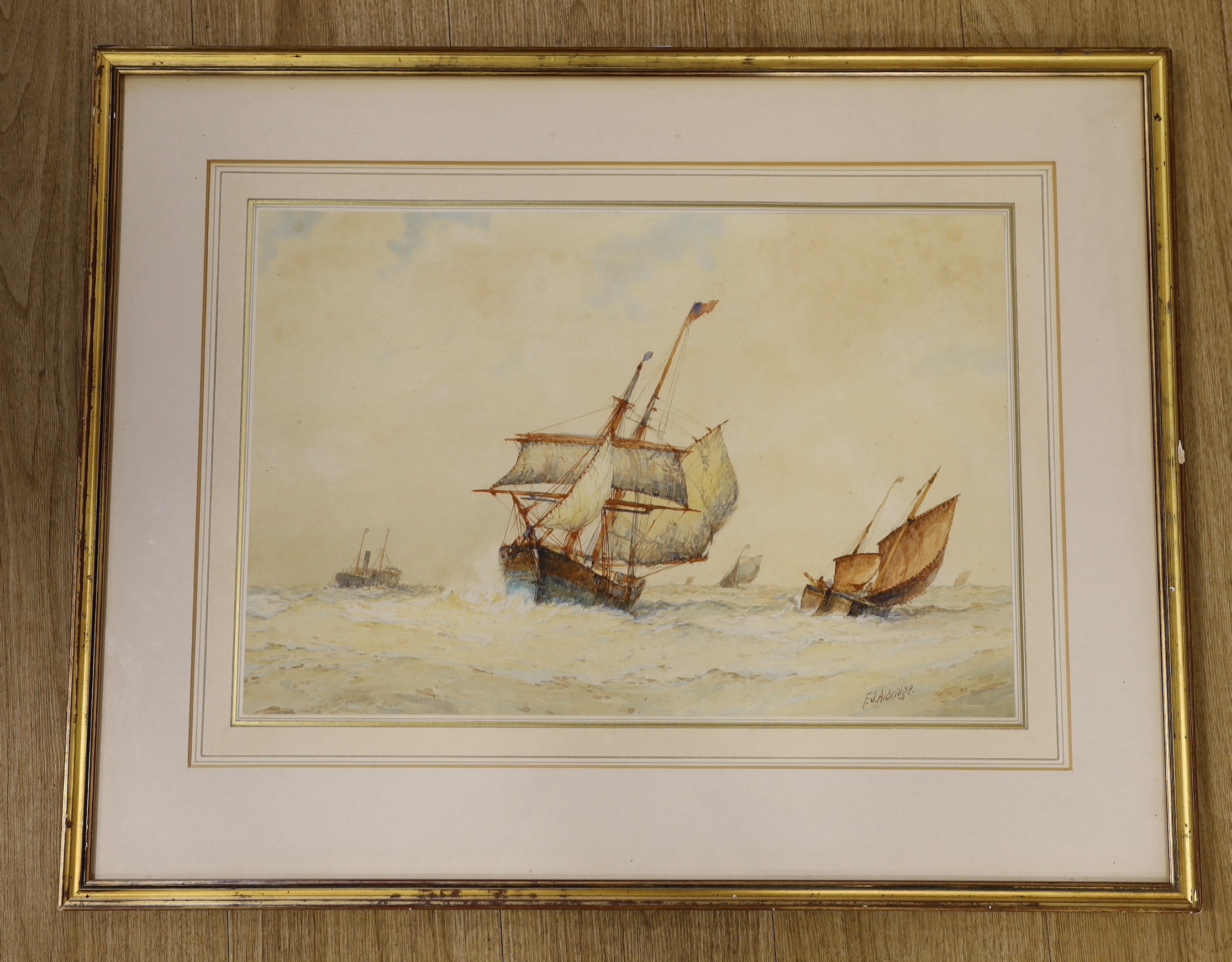 Frederick James Aldridge (1850-1933), watercolour, Shipping at sea, signed, 34 x 51cm